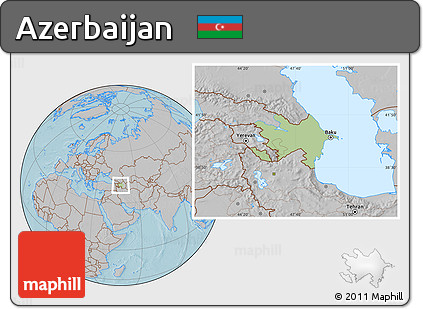 Savanna Style Location Map of Azerbaijan, gray outside, hill shading outside