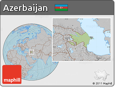 Savanna Style Location Map of Azerbaijan, gray outside, hill shading outside
