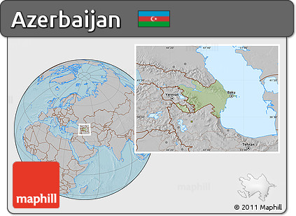 Savanna Style Location Map of Azerbaijan, gray outside, hill shading
