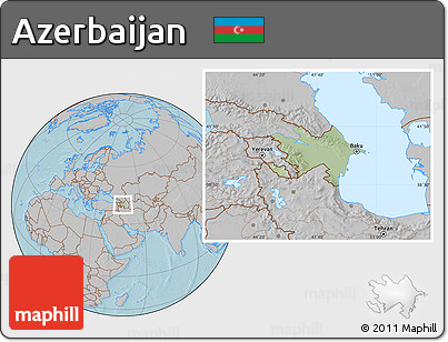 Savanna Style Location Map of Azerbaijan, gray outside, hill shading
