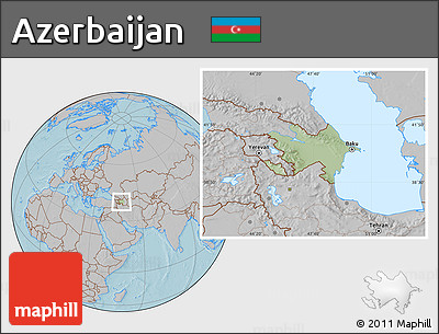 Savanna Style Location Map of Azerbaijan, gray outside, hill shading