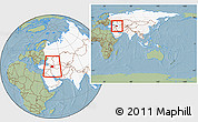 Savanna Style Location Map of Azerbaijan, highlighted continent, within the entire continent, hill shading