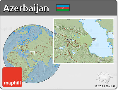 Savanna Style Location Map of Azerbaijan, hill shading outside