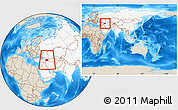 Shaded Relief Location Map of Azerbaijan, highlighted continent, within the entire continent