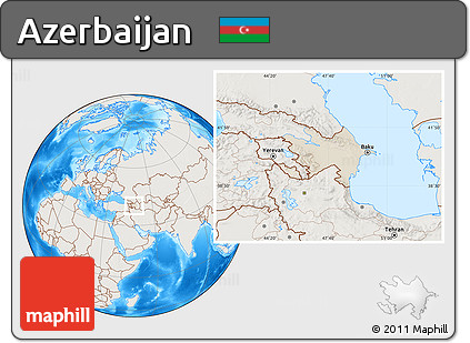 Shaded Relief Location Map of Azerbaijan, lighten, land only