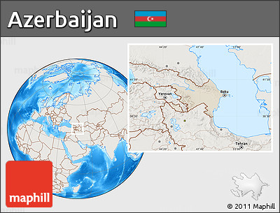 Shaded Relief Location Map of Azerbaijan, lighten, land only