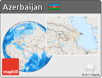 Shaded Relief Location Map of Azerbaijan, lighten, land only