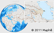Shaded Relief Location Map of Azerbaijan, lighten, semi-desaturated, land only