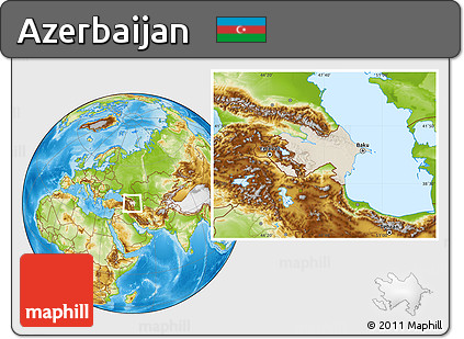 Shaded Relief Location Map of Azerbaijan, physical outside