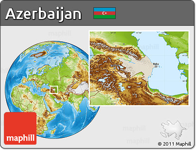Shaded Relief Location Map of Azerbaijan, physical outside