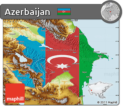 Flag Map of Azerbaijan, physical outside, flag rotated