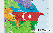 Flag Map of Azerbaijan, political shades outside, flag centered