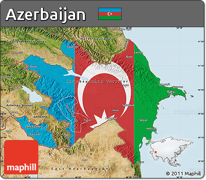 Flag Map of Azerbaijan, satellite outside, flag aligned to the middle