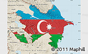 Flag Map of Azerbaijan, shaded relief outside, flag centered