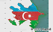 Flag Map of Azerbaijan, single color outside, satellite sea, flag centered