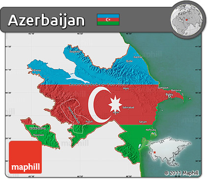 Flag Map of Azerbaijan, single color outside, satellite sea