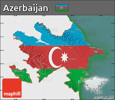 Flag Map of Azerbaijan, single color outside, satellite sea