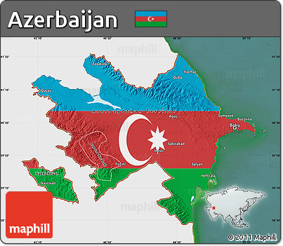 Flag Map of Azerbaijan, single color outside, satellite sea