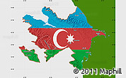 Flag Map of Azerbaijan, single color outside, shaded relief sea, flag centered