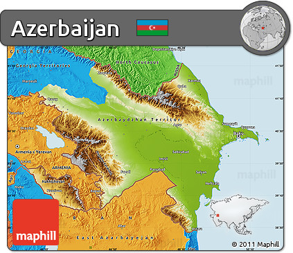 Physical Map of Azerbaijan, political outside