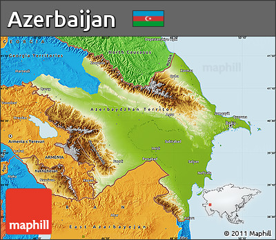 Physical Map of Azerbaijan, political outside