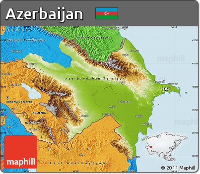 Physical Map of Azerbaijan, political outside