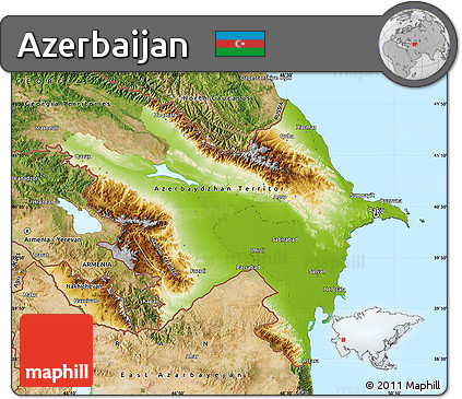 Physical Map of Azerbaijan, satellite outside