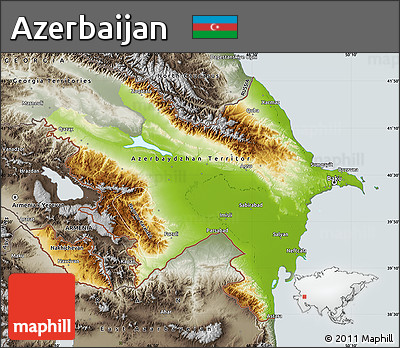 Physical Map of Azerbaijan, semi-desaturated