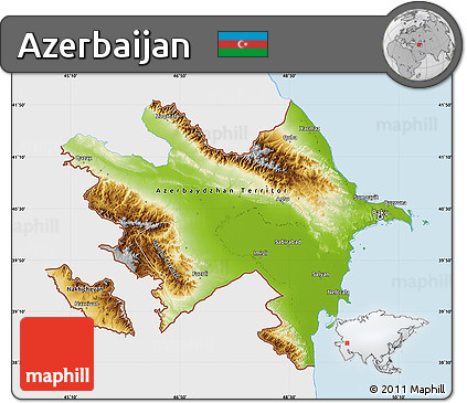 Physical Map of Azerbaijan, single color outside, bathymetry sea, shaded relief sea