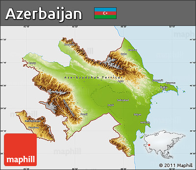 Physical Map of Azerbaijan, single color outside, bathymetry sea, shaded relief sea