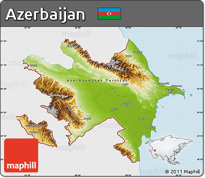 Physical Map of Azerbaijan, single color outside, bathymetry sea, shaded relief sea