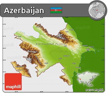 Physical Map of Azerbaijan, single color outside