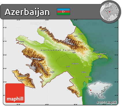 Physical Map of Azerbaijan, single color outside, satellite sea