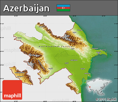 Physical Map of Azerbaijan, single color outside, satellite sea