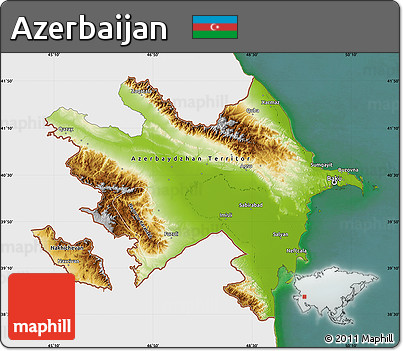 Physical Map of Azerbaijan, single color outside, satellite sea