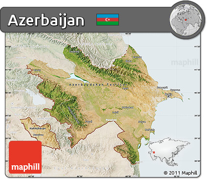 Satellite Map of Azerbaijan, lighten, land only