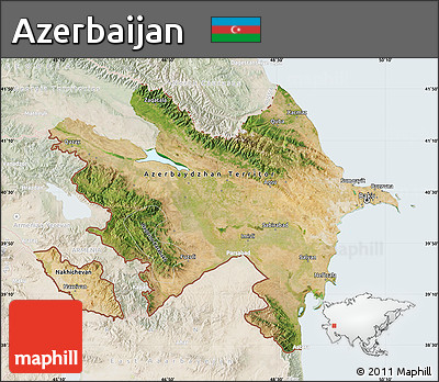 Satellite Map of Azerbaijan, lighten, land only