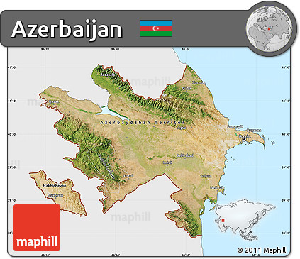 Satellite Map of Azerbaijan, single color outside, bathymetry sea