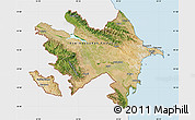 Satellite Map of Azerbaijan, single color outside, bathymetry sea, shaded relief sea