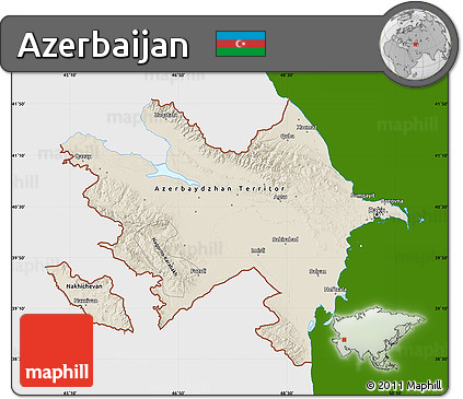 Shaded Relief Map of Azerbaijan, single color outside
