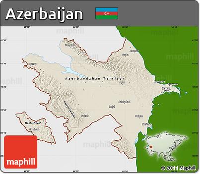 Shaded Relief Map of Azerbaijan, single color outside