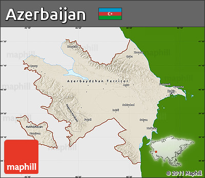 Shaded Relief Map of Azerbaijan, single color outside