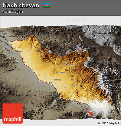 Physical 3D Map of Nakhichevan, darken, semi-desaturated