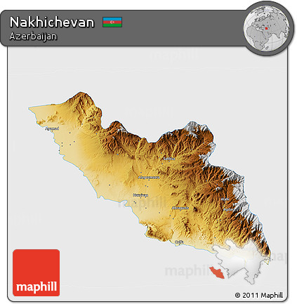 Physical 3D Map of Nakhichevan, single color outside