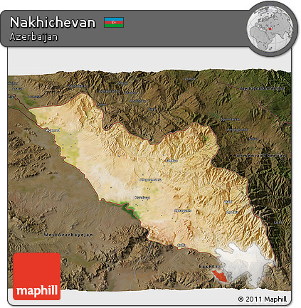 Satellite 3D Map of Nakhichevan, darken