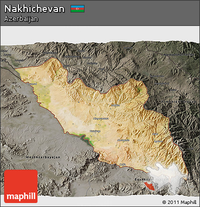 Satellite 3D Map of Nakhichevan, darken, semi-desaturated
