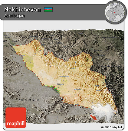 Satellite 3D Map of Nakhichevan, darken, semi-desaturated