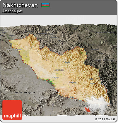 Satellite 3D Map of Nakhichevan, darken, semi-desaturated