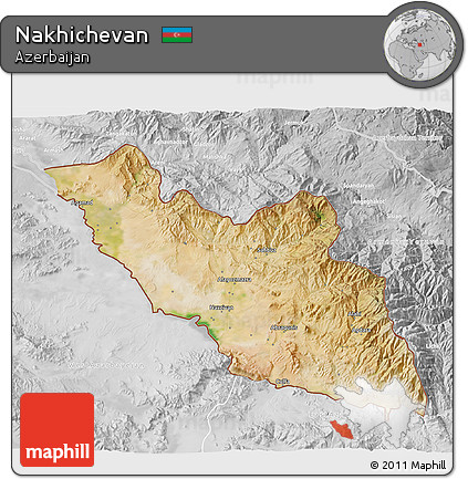 Satellite 3D Map of Nakhichevan, lighten, desaturated