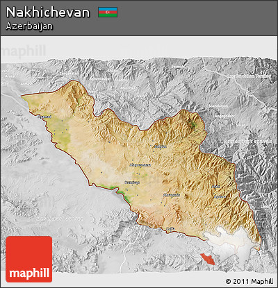 Satellite 3D Map of Nakhichevan, lighten, desaturated
